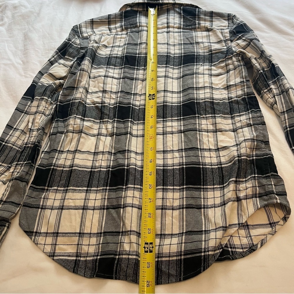 Polo Ralph Lauren Plaid Flannel Button Down Top Rhinestone Crest Black White XS - Picture 11 of 15